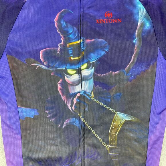 Xintown Cycling Jersey Men Large Purple Blu Graphic Print Raglan Sleeve Full Zip - Picture 2 of 8